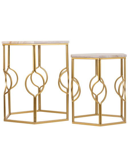 Lot de 2 tables d'appoint Art déco métal doré pierre veinée Azetea  - 3