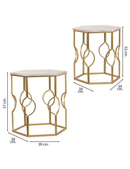 Lot de 2 tables d'appoint Art déco métal doré pierre veinée Azetea  - 8