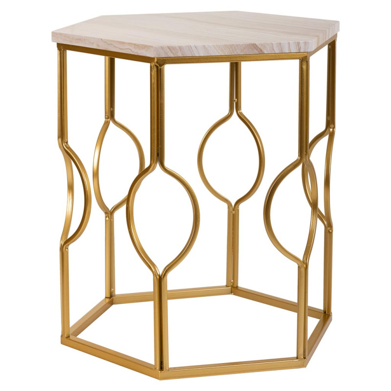Lot de 2 tables d'appoint Art déco métal doré pierre veinée Azetea  - 4