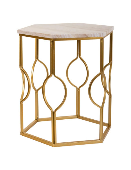 Lot de 2 tables d'appoint Art déco métal doré pierre veinée Azetea  - 4