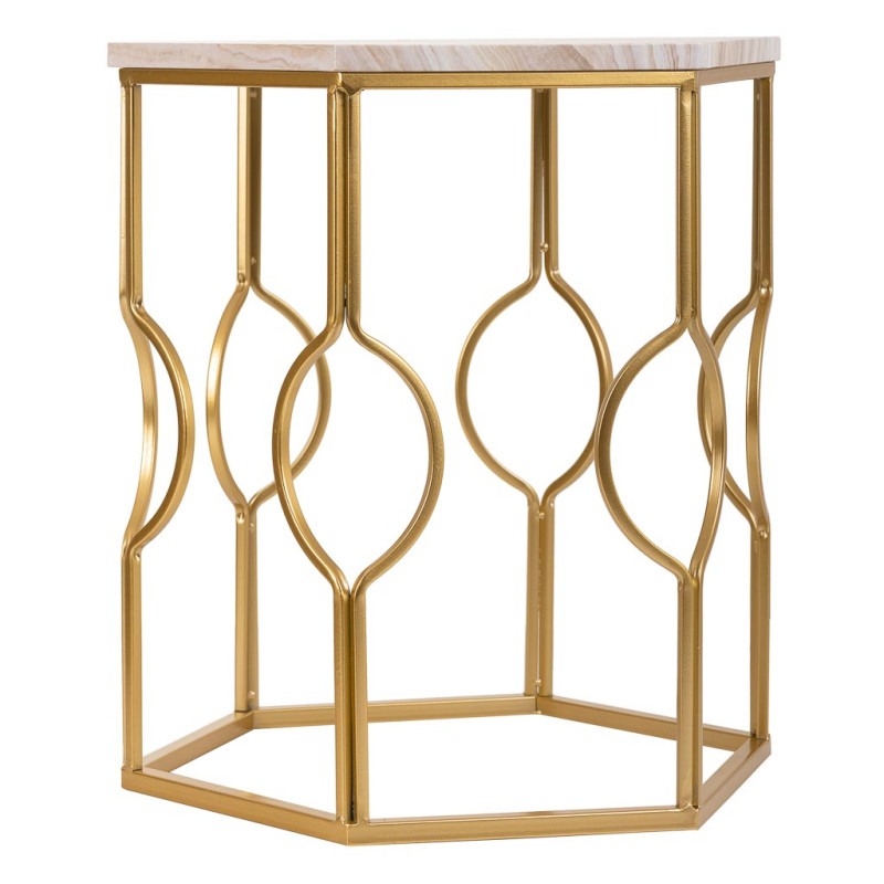 Lot de 2 tables d'appoint Art déco métal doré pierre veinée Azetea  - 5