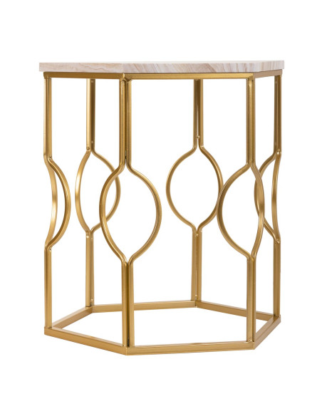 Lot de 2 tables d'appoint Art déco métal doré pierre veinée Azetea  - 5