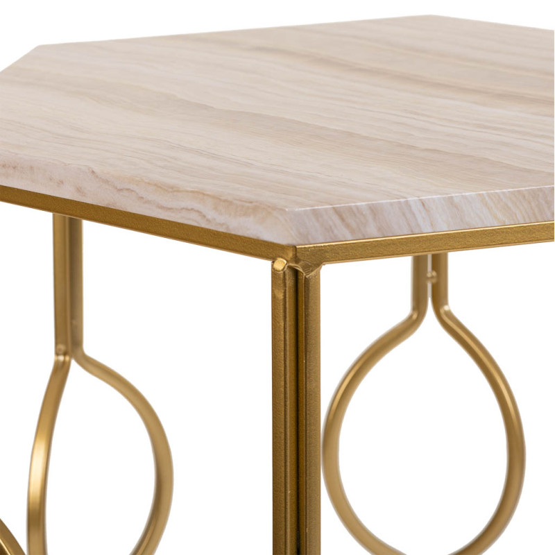 Lot de 2 tables d'appoint Art déco métal doré pierre veinée Azetea  - 6