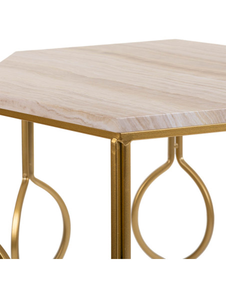 Lot de 2 tables d'appoint Art déco métal doré pierre veinée Azetea  - 6