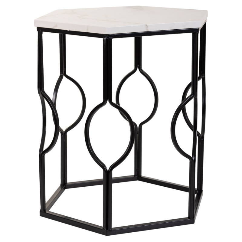Lot de 2 tables d'appoint Art déco métal noir effet marbre blanc Azetea  - 3