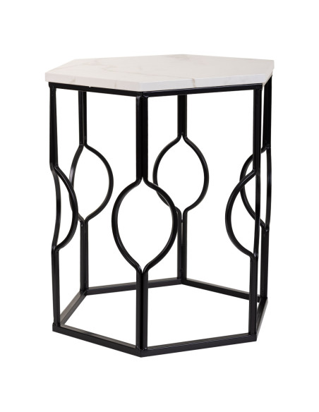 Lot de 2 tables d'appoint Art déco métal noir effet marbre blanc Azetea  - 3