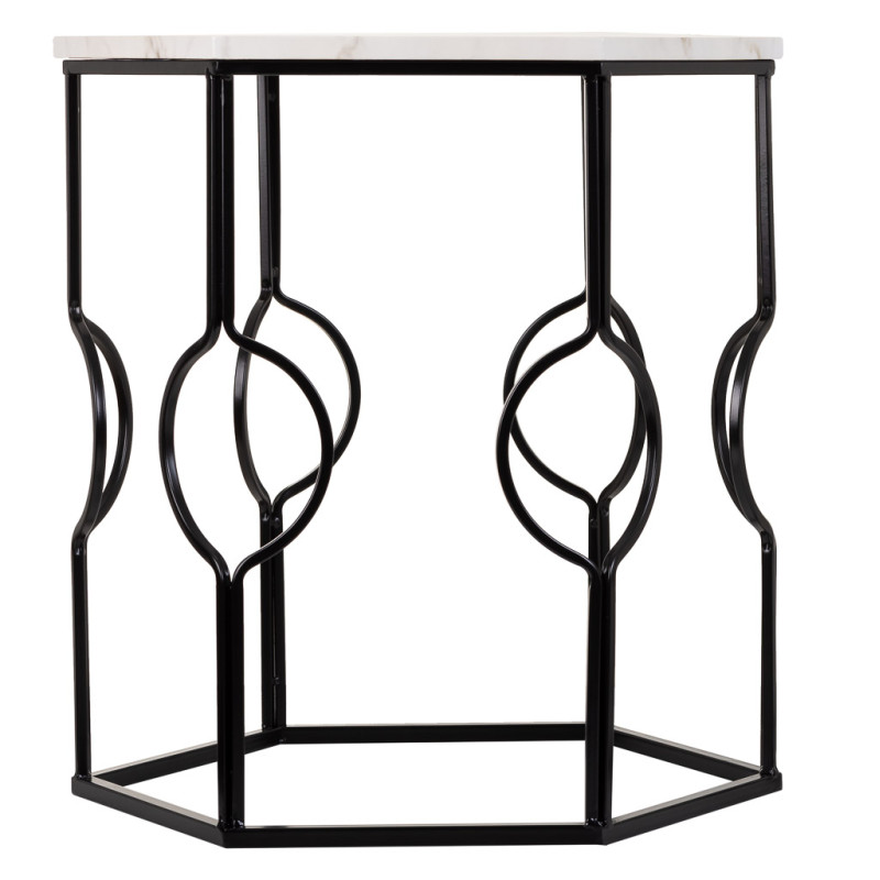 Lot de 2 tables d'appoint Art déco métal noir effet marbre blanc Azetea  - 4