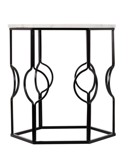 Lot de 2 tables d'appoint Art déco métal noir effet marbre blanc Azetea  - 4