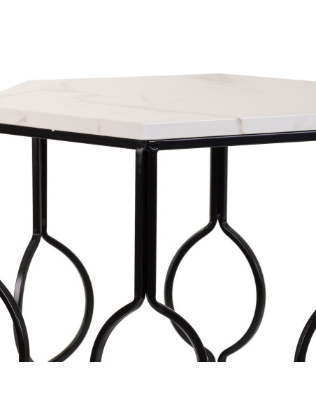 Lot de 2 tables d'appoint Art déco métal noir effet marbre blanc Azetea  - 5