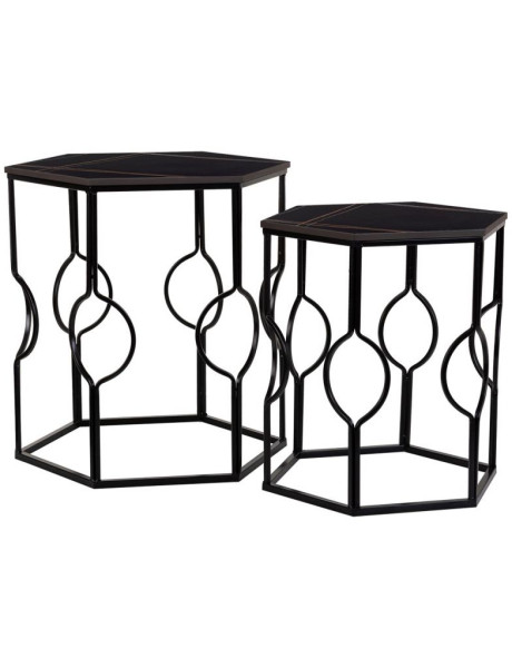 Lot de 2 tables d'appoint Art déco métal noir Azetea  - 1