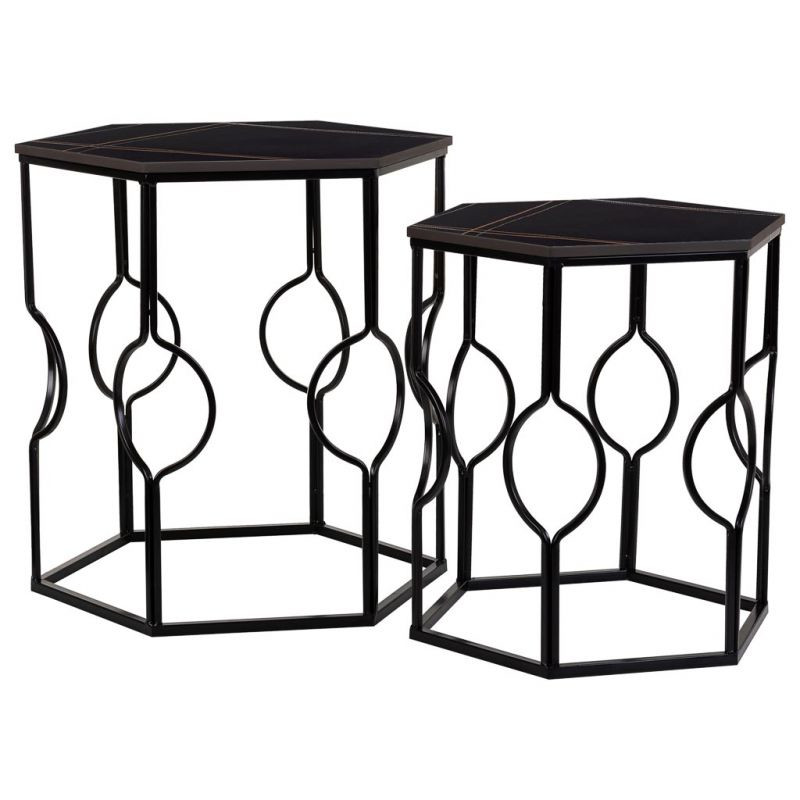Lot de 2 tables d'appoint Art déco métal noir Azetea  - 1
