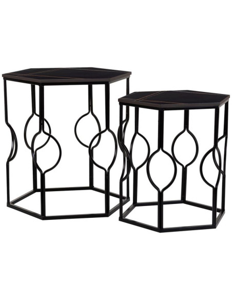 Lot de 2 tables d'appoint Art déco métal noir Azetea  - 1