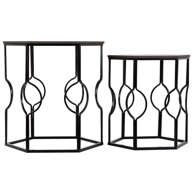 Lot de 2 tables d'appoint Art déco métal noir Azetea  - 2