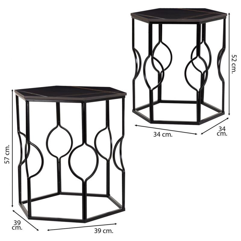 Lot de 2 tables d'appoint Art déco métal noir Azetea  - 7