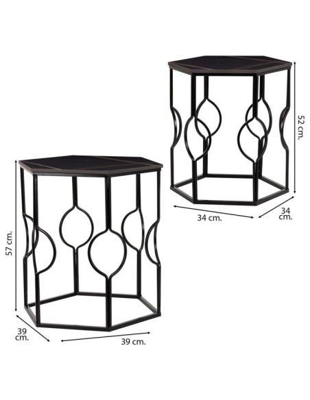 Lot de 2 tables d'appoint Art déco métal noir Azetea  - 7