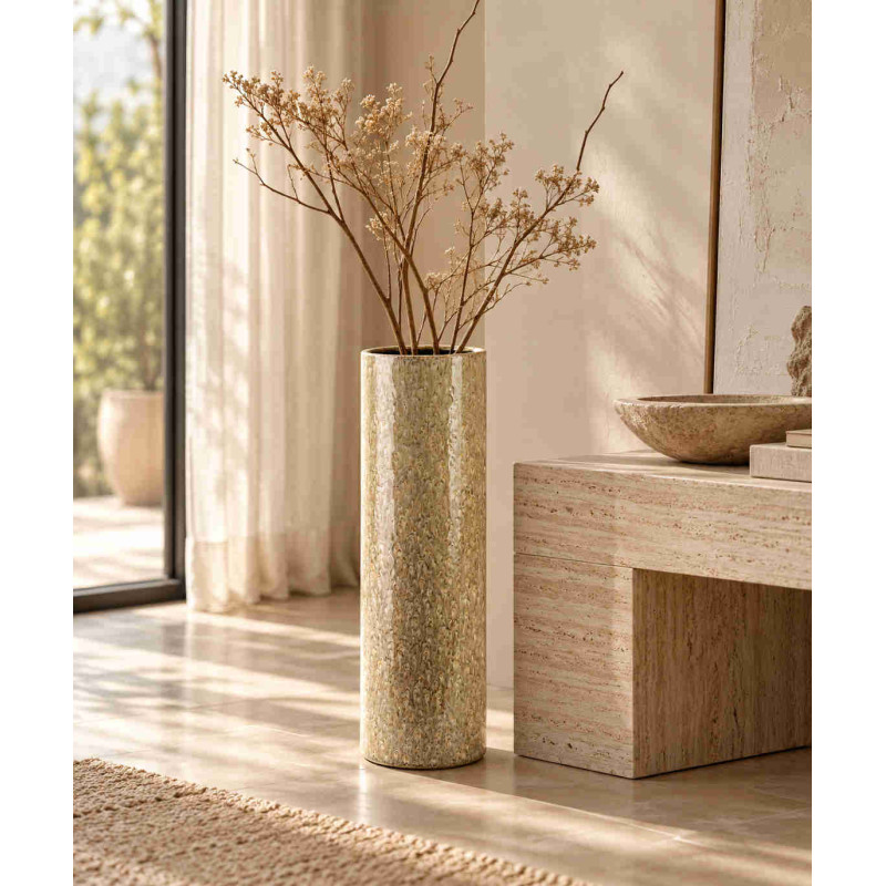 Grand vase beige taupe en céramique 15,5x15,5x51 cm Zryzek  - 2
