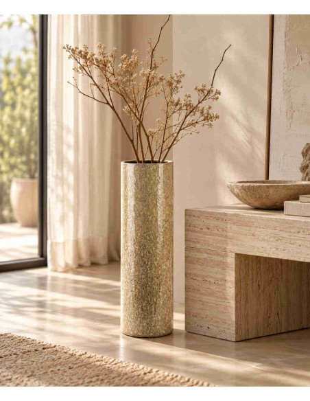 Grand vase beige taupe en céramique 15,5x15,5x51 cm Zryzek  - 2