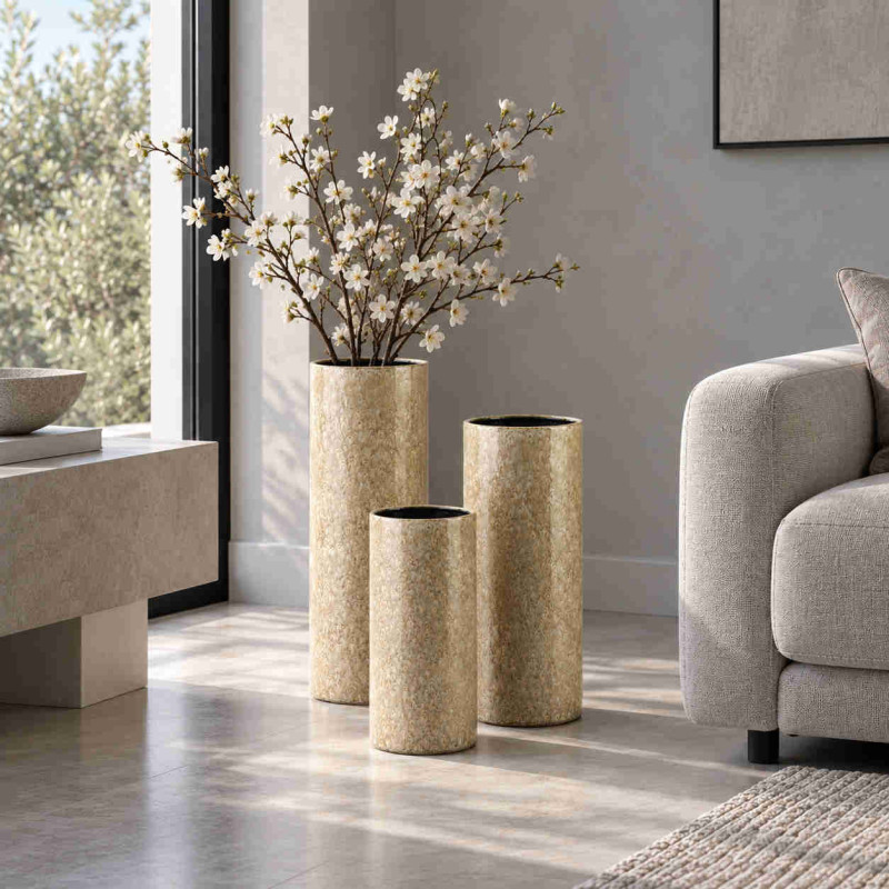 Vase haut beige taupe en céramique 15,5x15,5x41 cm Zryzek  - 2