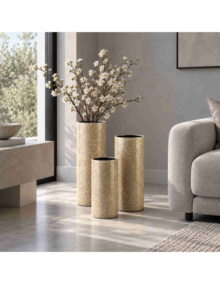 Vase haut beige taupe en céramique 15,5x15,5x41 cm Zryzek  - 2
