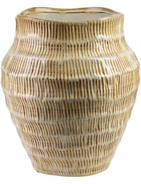 Grand vase beige strié en céramique 30x34 cm Gralek  - 1