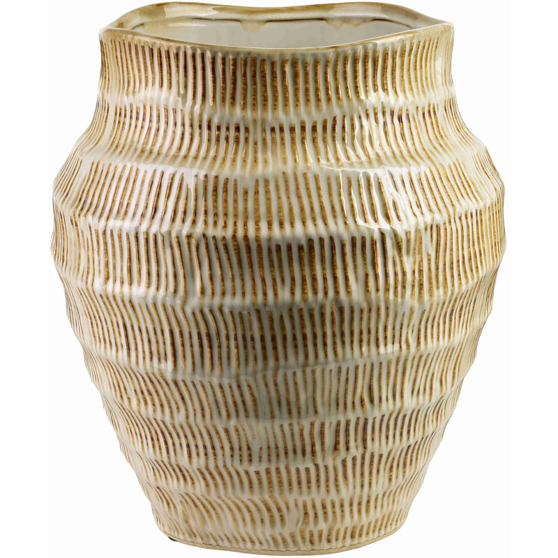 Grand vase beige strié en céramique 30x34 cm Gralek  - 1