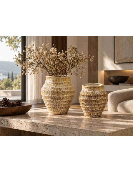Grand vase beige strié en céramique 30x34 cm Gralek  - 2