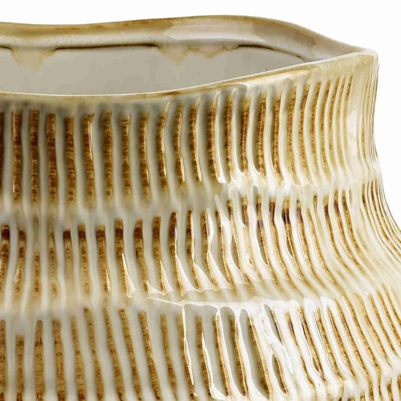 Grand vase beige strié en céramique 30x34 cm Gralek  - 3