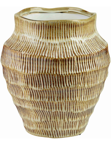 Vase beige strié en céramique 25x28 cm Gralek  - 1