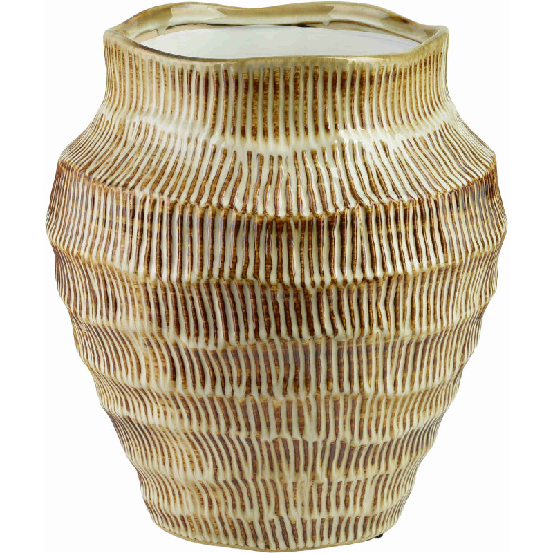 Vase beige strié en céramique 25x28 cm Gralek  - 1