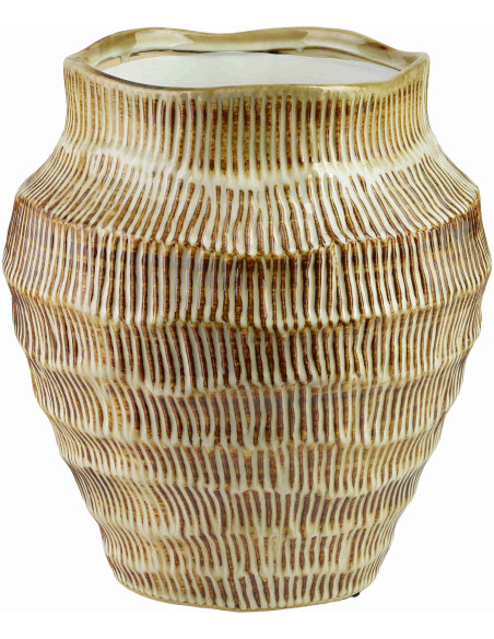 Vase beige strié en céramique 25x28 cm Gralek  - 1