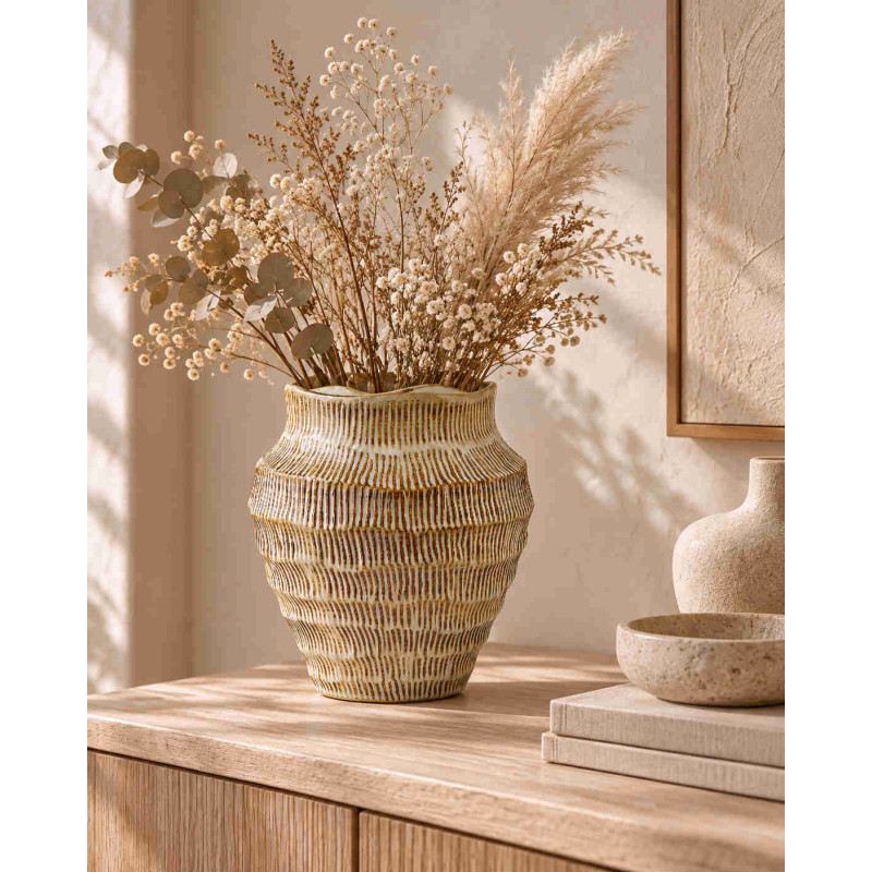Vase beige strié en céramique 25x28 cm Gralek  - 2