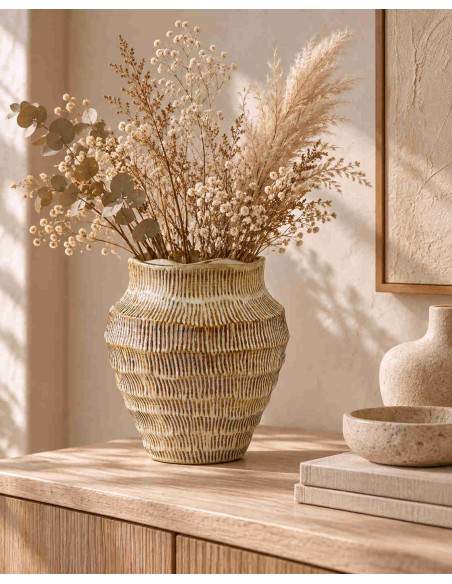 Vase beige strié en céramique 25x28 cm Gralek  - 2