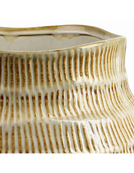 Vase beige strié en céramique 25x28 cm Gralek  - 3