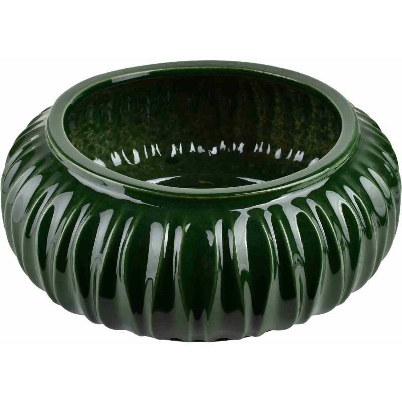 Vase bas vert forêt en céramique striée 37x15 cm Skymek  - 1