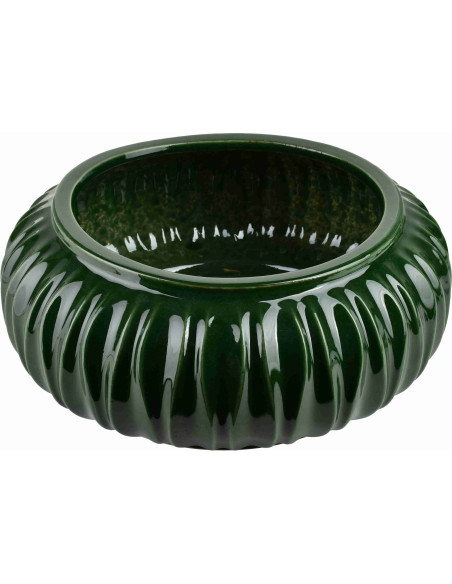 Vase bas vert forêt en céramique striée 37x15 cm Skymek  - 1
