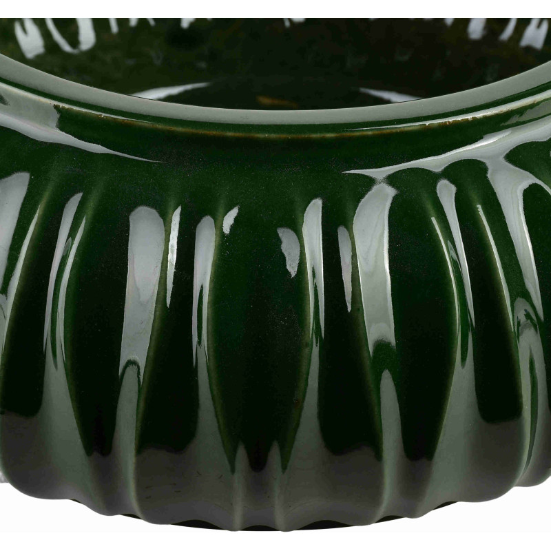 Vase bas vert forêt en céramique striée 37x15 cm Skymek  - 3
