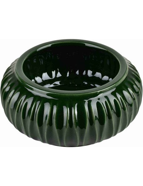Vase bas vert forêt en céramique striée 26x11 cm Skymek  - 1