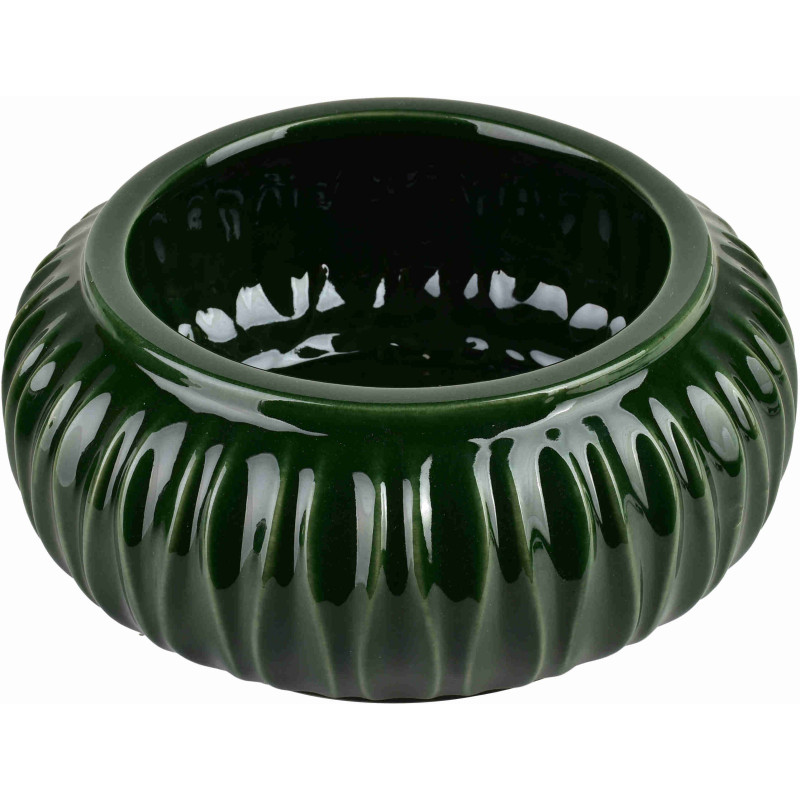 Vase bas vert forêt en céramique striée 26x11 cm Skymek  - 1