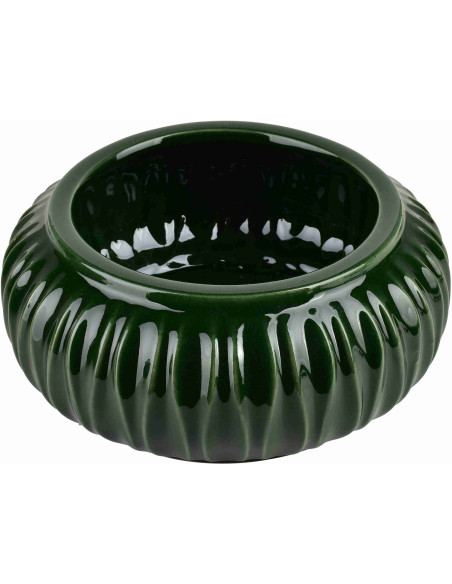 Vase bas vert forêt en céramique striée 26x11 cm Skymek  - 1