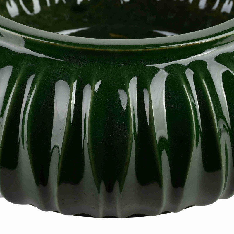 Vase bas vert forêt en céramique striée 26x11 cm Skymek  - 3