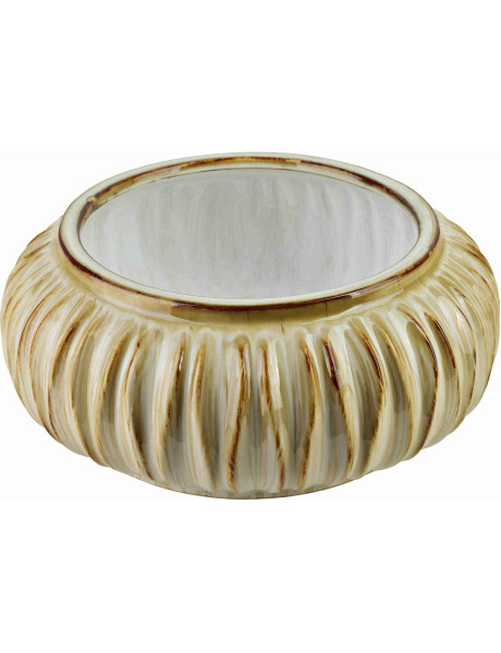Vase bas beige ivoire en céramique striée 37x15 cm Skozek  - 1