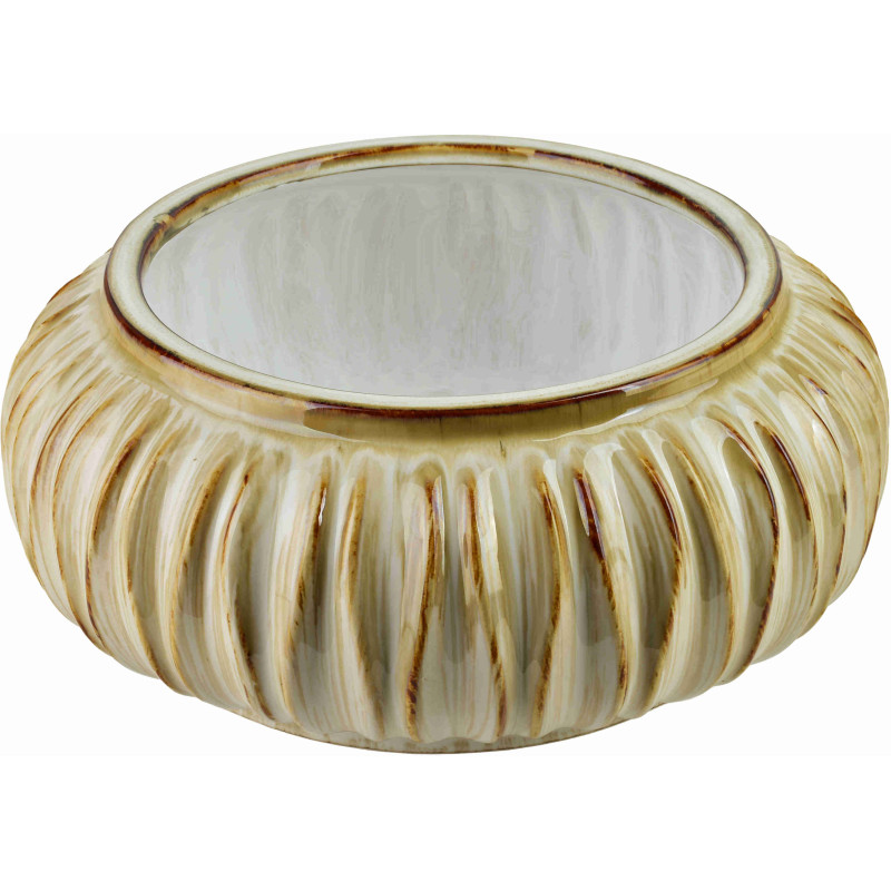 Vase bas beige ivoire en céramique striée 37x15 cm Skozek  - 1