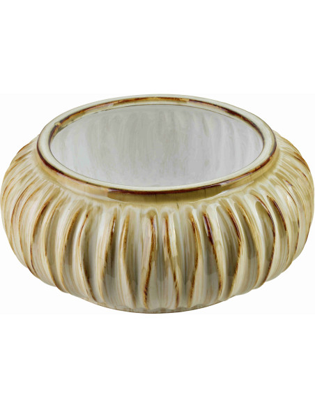 Vase bas beige ivoire en céramique striée 37x15 cm Skozek  - 1