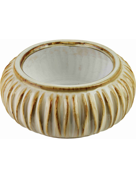 Vase bas beige ivoire céramique striée 26x11 cm Skozek  - 1