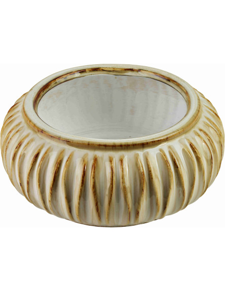 Vase bas beige ivoire céramique striée 26x11 cm Skozek  - 1