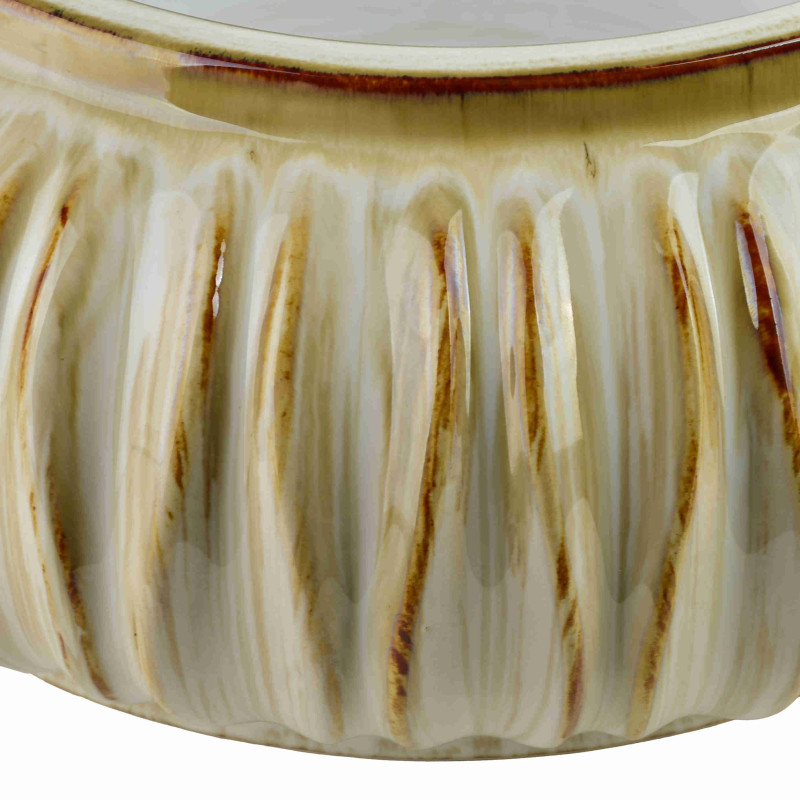 Vase bas beige ivoire céramique striée 26x11 cm Skozek  - 3