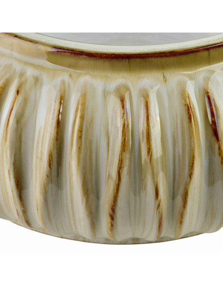 Vase bas beige ivoire céramique striée 26x11 cm Skozek  - 3