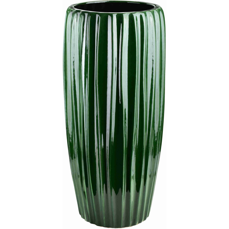 Grand vase de sol vert forêt en céramique cannelée 31x64 cm Tramek  - 1