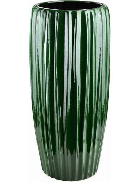 Grand vase de sol vert forêt en céramique cannelée 31x64 cm Tramek  - 1