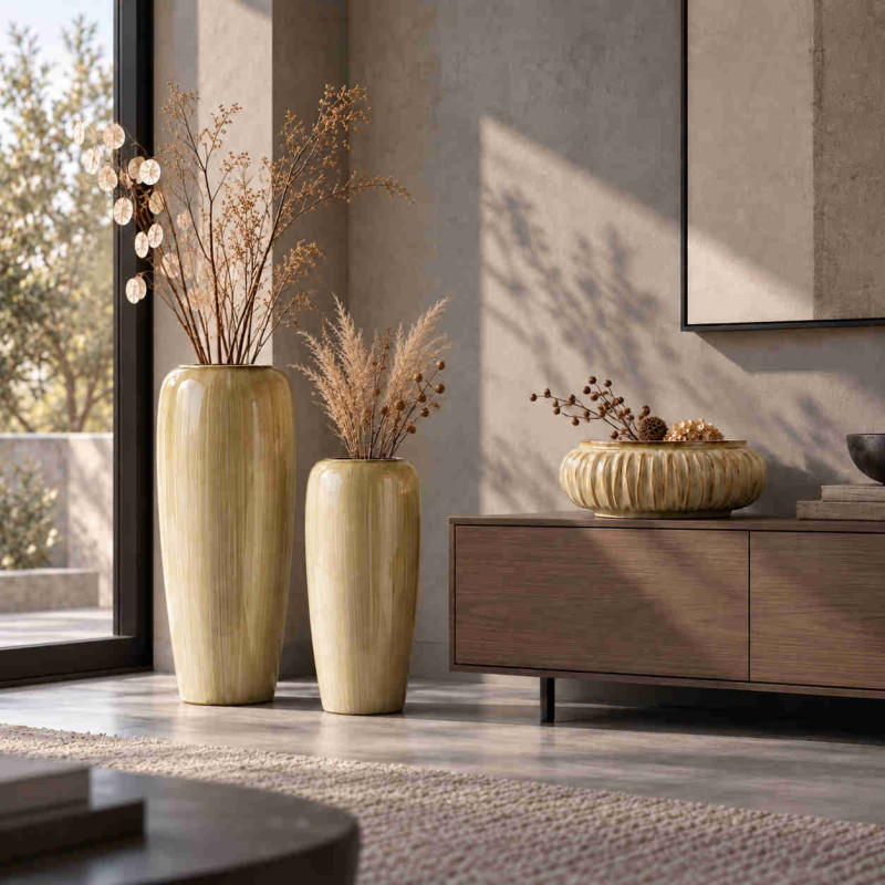 Vase haut beige crème en céramique 25x51 cm Kremik  - 2